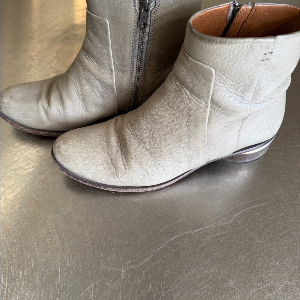 Frye Light Gray Leather Ankle Booties - Picture 2 of 7